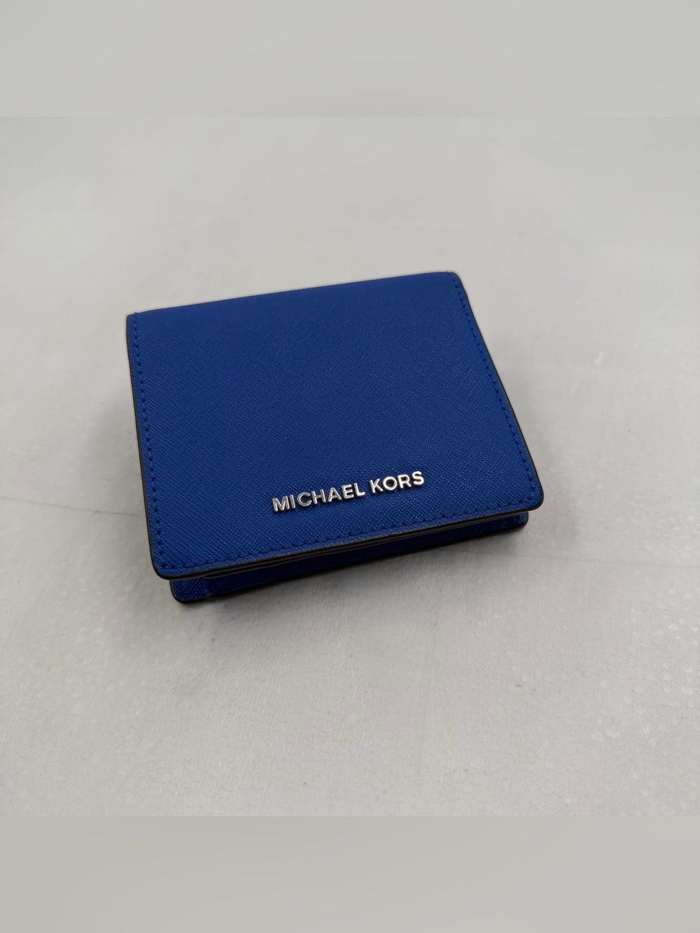 Michael Kors Electric Blue Saffiano Leather Card Case with Silver Logo